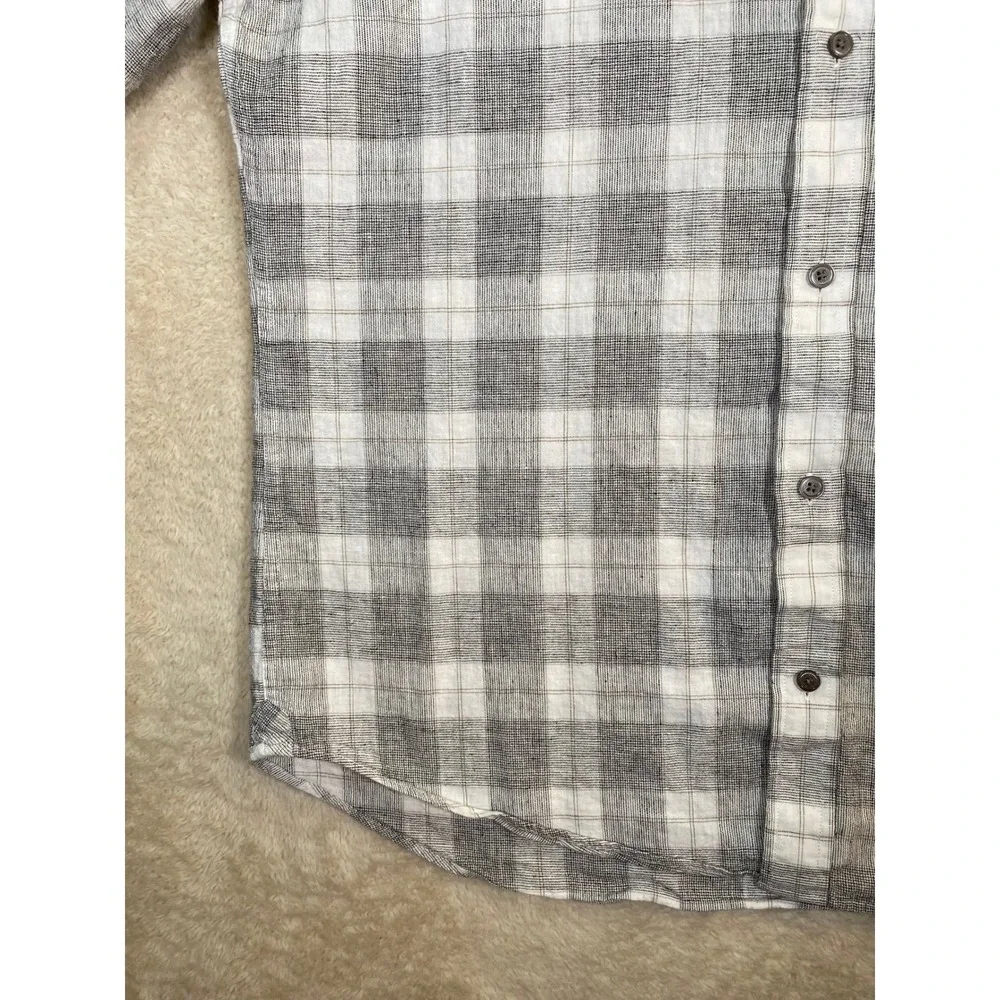 Banana Republic Mens Grey White Plaid Linen Cotton Button Down Shirt L 16-16.5